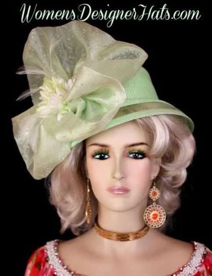 Lime Green Celery White Kentucky Derby Hat, Women's Designer Hats