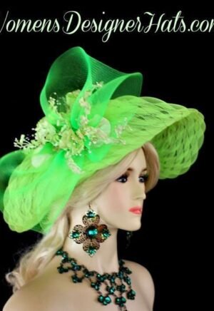 Ladies Lime Green Designer Hat Flowers Weddings Bridal Woman's Hats