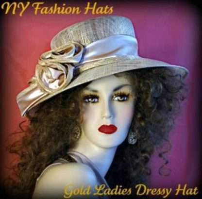 Ladies Champagne Gold Sinamay Straw Kentucky Derby Hat Spring Dress Hats