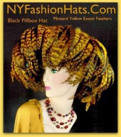 Black Mustard Yellow Designer Hat With Feathers Ladies Fashion Hats 7D