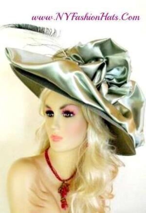 Olive Green Sage Wide Brim Designer Fashion Ladies Dress Hat 2GRC