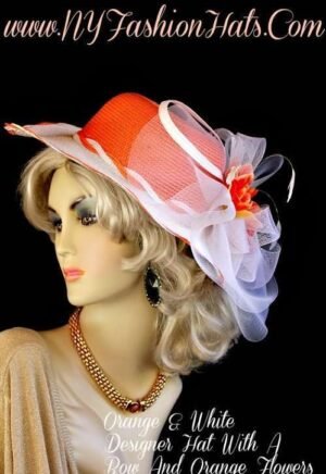Ladies Orange White Yellow Kentucky Derby Hat NY Fashion Hats HT34 