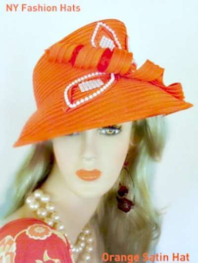 Ladies Orange White Satin Weddig Church Formal Dress Hat