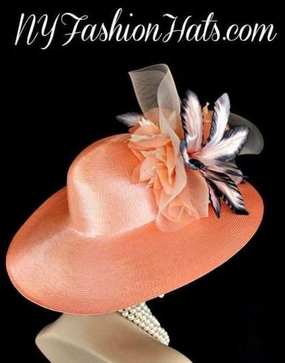 Women's Formal Peach Grey Wide Brim Church Wedding Fashion Hat