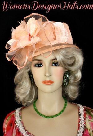 Kentucky Derby Hats Women's Peach Designer Fashion Dress Couture Hat