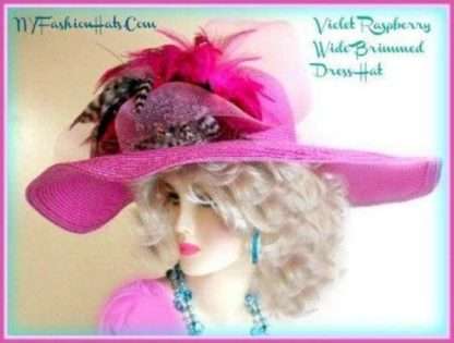 Raspberry Pink Violet Fashion Wide Brim Church Hat Ladies Hats 9KLZ