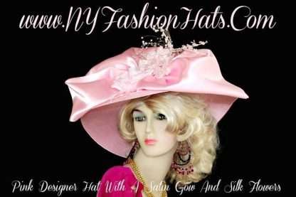 Pink Kentucky Derby Designer Hat With A Satin Bow NY Fashion Hats