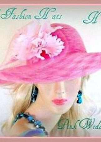 Pink Orchid Flower Wide Brim Dress Hat Ladies Formal Spring Tea Hats