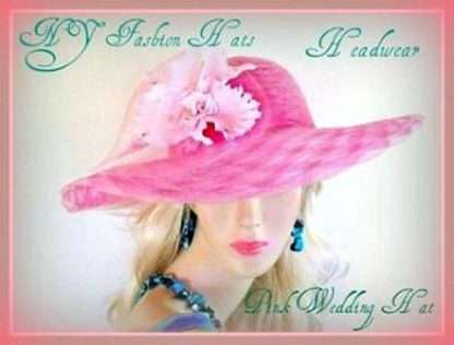 Pink Orchid Flower Wide Brim Dress Hat Ladies Formal Spring Tea Hats