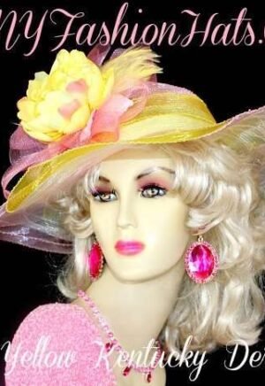 Women's Yellow Pink Designer Dress Hat Kentucky Derby NY Fashion Hats