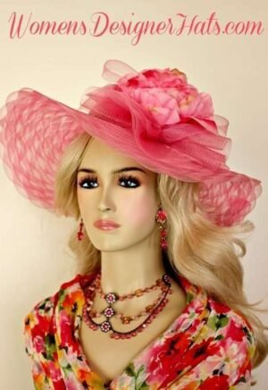 Pink Wide Brim Kentucky Derby Hat Ladies Women's Designer Dress Hats