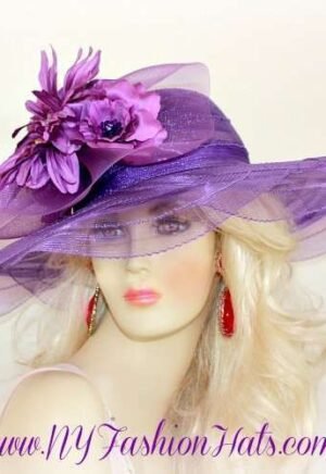 Purple Wide Brim Designer Fashion Church Hat Ladies Tea Hats W4ER