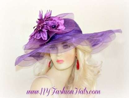 Purple Wide Brim Designer Fashion Church Hat Ladies Tea Hats W4ER