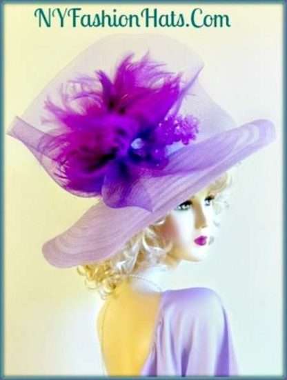 Purple Lavender Wide Brim Church Dressy Hat Ladies Formal Hats 8LQC