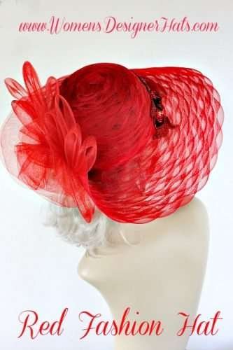 Ladies Red Wide Brim Sequin Beaded Dress Wedding Church Hat