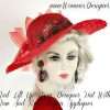 Red Wide Brim Designer Fashion Women's Hat, Kentucky Derby Hats