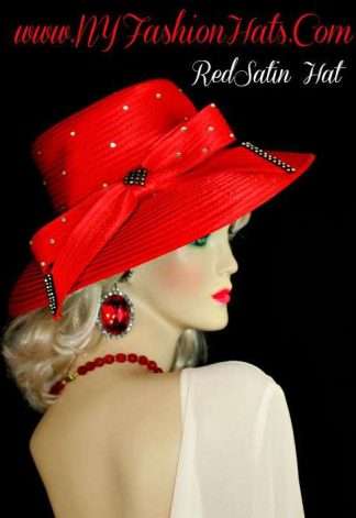 Ladies Red Satin Dress Designer Hat Women's Fashion Wedding Hat 8GUZ