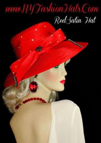 Ladies Red Satin Dress Designer Hat Women's Fashion Wedding Hat 8GUZ
