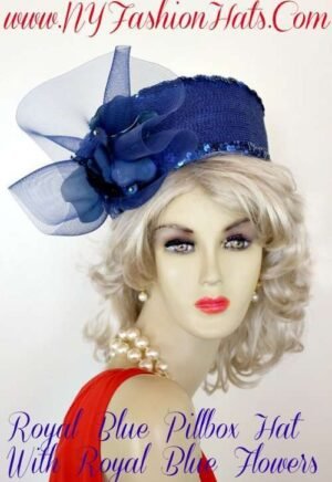 Royal Blue Designer Pillbox Church Wedding Hat, NY Fashion Hats