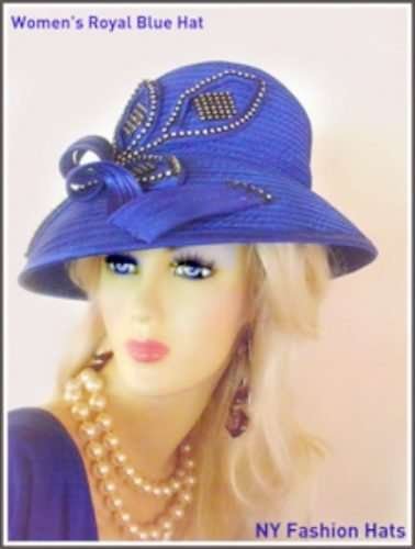 Ladies Royal Blue Designer Satin Dress Church Hat