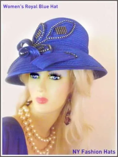 Ladies Royal Blue Designer Satin Dress Church Hat