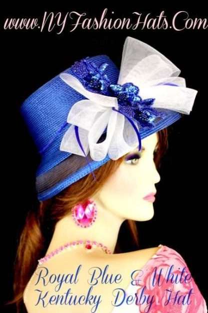 Royal Blue White Formal Wedding Kentucky Derby Hat NY Fashion Hats