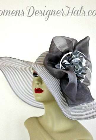 White Metallic Silver Designer Fashion Dress Wedding Hat, Women's Hats