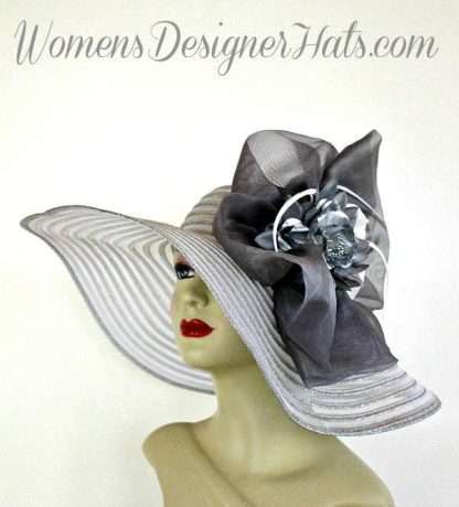 White Metallic Silver Designer Fashion Dress Wedding Hat, Women's Hats