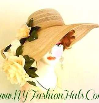 Taupe Beige Soft Brown Tan Women's Designer Hat Ivory Roses 7QZB