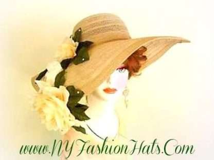 Taupe Beige Soft Brown Tan Women's Designer Hat Ivory Roses 7QZB