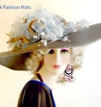 Taupe Brown Blue Wide Brim Fashion Hat