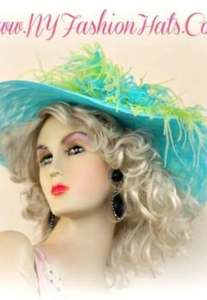 Turquoise Blue Lime Green Designer Fashion Ladies Hat Weddings Hats