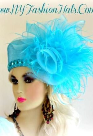 Turquoise Blue Pillbox Designer Fashion Wedding Tea Hat For Ladies GBN9