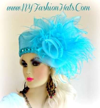 Turquoise Blue Pillbox Designer Fashion Wedding Tea Hat For Ladies GBN9