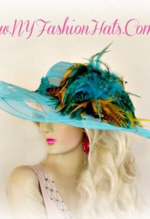 Turquoise Blue Mustard Yellow Brown Designer Hat For Women Dress Hats 