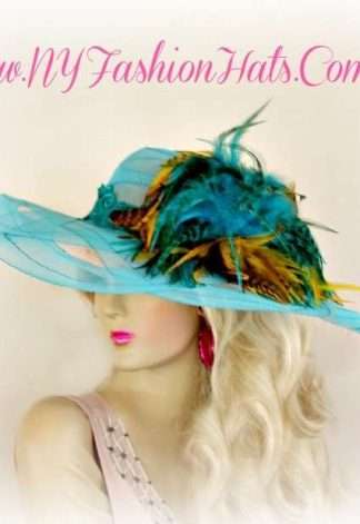 Turquoise Blue Mustard Yellow Brown Designer Hat For Women Dress Hats