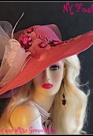 Women's Fashion Raspberry Violet Pink Wide Brimmed Church Wedding Hat