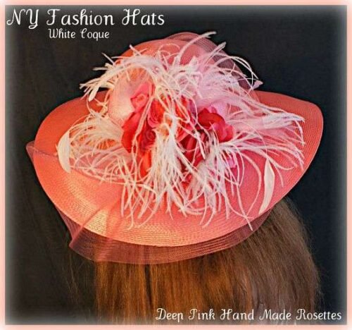 Ladies Designer Hats, Raspberry Pink White Wedding Kentucky Derby Hats