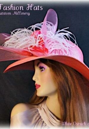 Women's Designer Hats, Raspberry Pink White Wedding Church Dress Hat