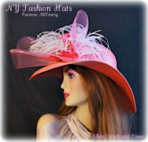 Women's Designer Hats, Raspberry Pink White Wedding Church Dress Hat