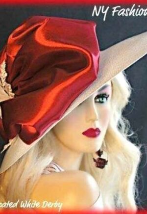 White Burgundy Dressy Fashion Ladies Hat Wedding Formal Hats