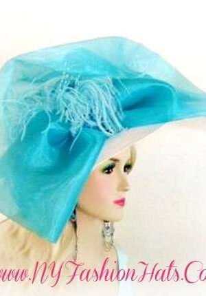 Ladies White Turquoise Designer Wedding Hat Dressy Fashion Hats 214