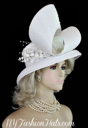 White Couture Bridal Wedding Hat Brides Headpiece Church Designer Hats