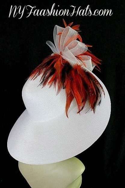 Ladies White Orange Special Occasion Designer Hat Women's Fashion Hats - Image 2