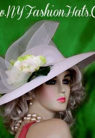 Ladies White Wide Brim Wedding Hat With A Rose Kentucky Derby Hats