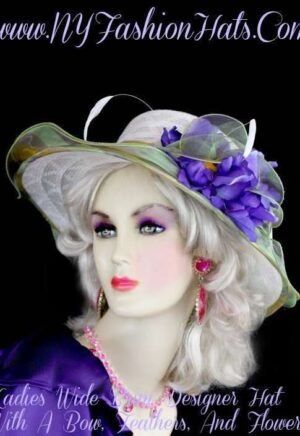 Women's White Green Purple Gold Designer Fashion Hat With Flowers