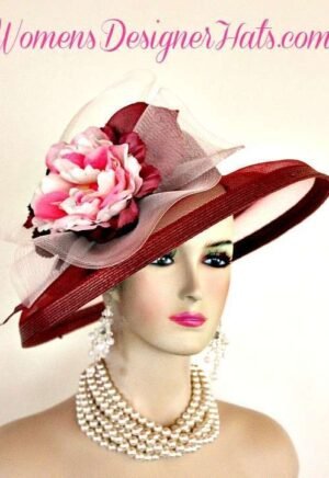 Ladies Wine Burgundy Pink Designer Fashion Wedding Church Hat Horse Race Hats QZ36