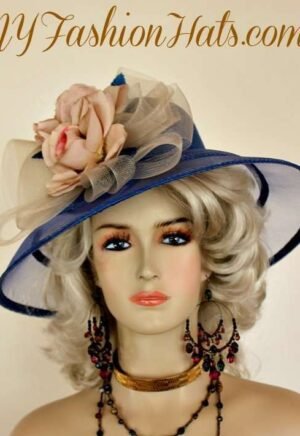 Ladies Royal Blue Coffee Beige Kentucky Derby Hat Woman's Dress Hats