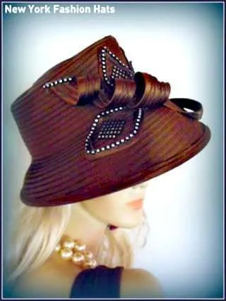 Women's Formal Brown Satin Dress Fashion Church Hat