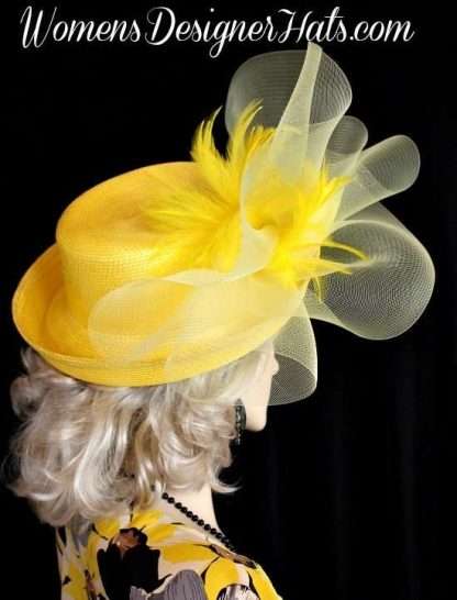 Yellow Designer Women's Kentucky Derby Hat, Special Occasion Hats - Image 2